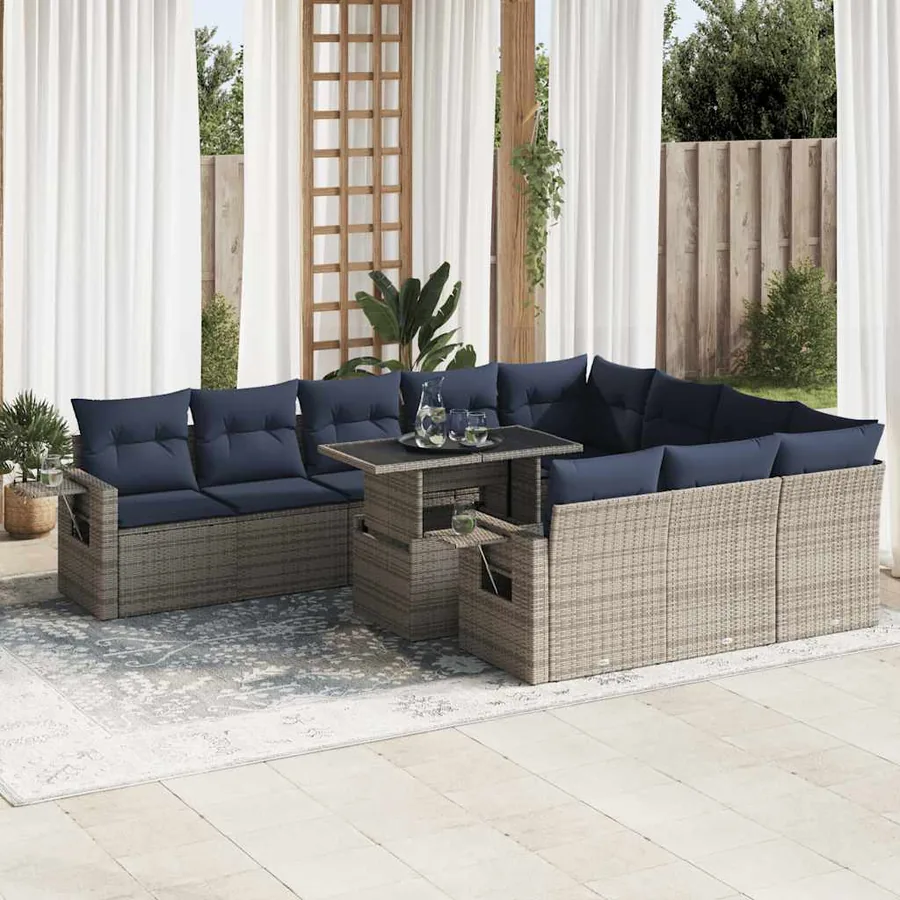 Ensemble de canapés de jardin 11 pcs et coussins rotin acacia