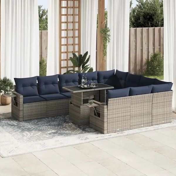 Ensemble de canapés de jardin 11 pcs et coussins rotin acacia