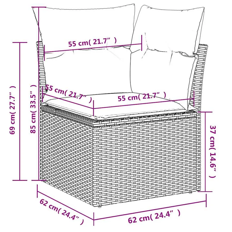 Ensemble de canapés de jardin 11 pcs et coussins rotin acacia - 17