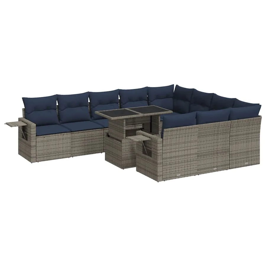 Ensemble de canapés de jardin 11 pcs et coussins rotin acacia - 2