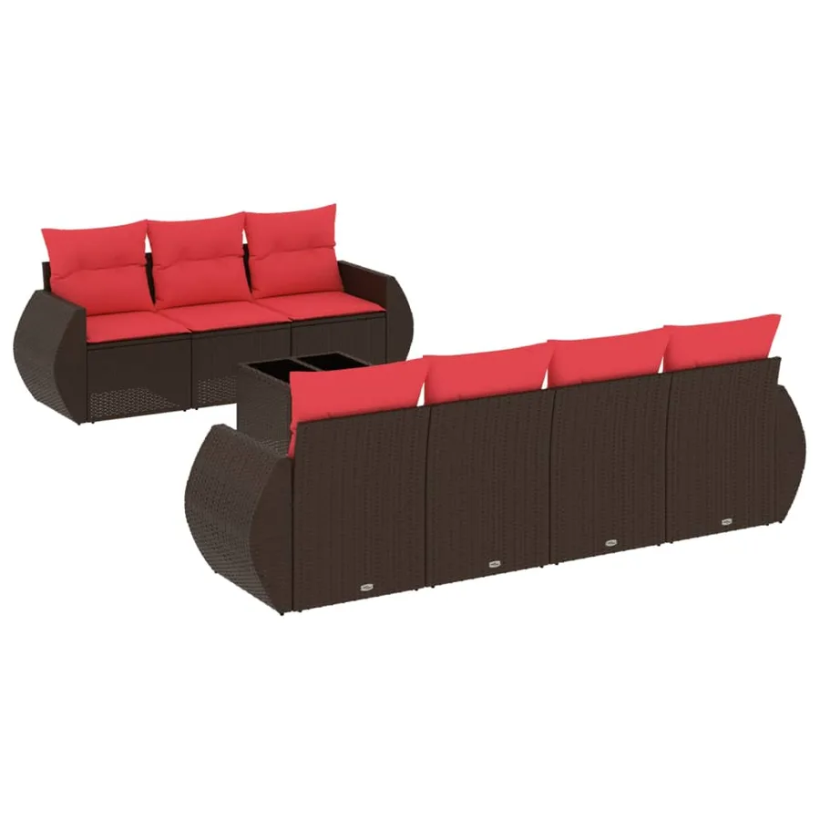 Ensemble de canapé de jardin 8 pcs avec coussins marron résine tressée - 2