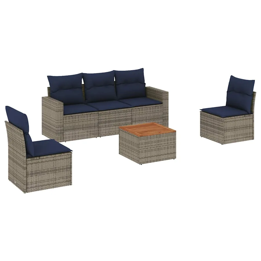 Salon de jardin 6 pcs avec coussins gris résine tressée - 2