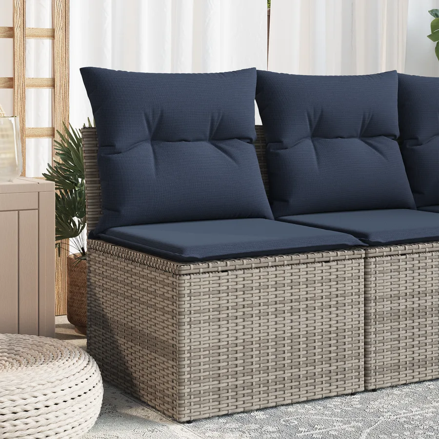 Canapé de jardin sans accoudoirs coussins gris résine tressée - 3