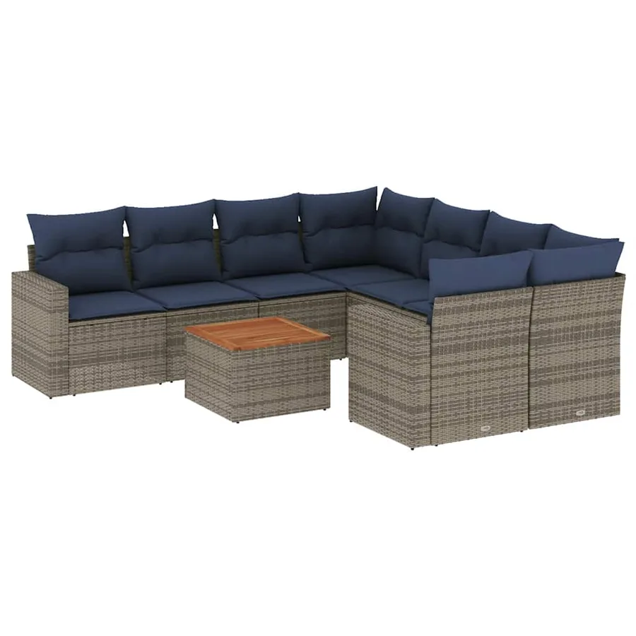 Salon de jardin 9 pcs avec coussins gris résine tressée - 2