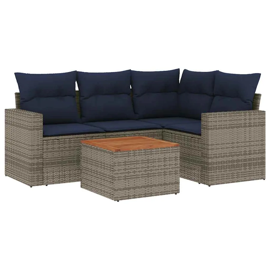 Salon de jardin 5 pcs avec coussins gris résine tressée - 2