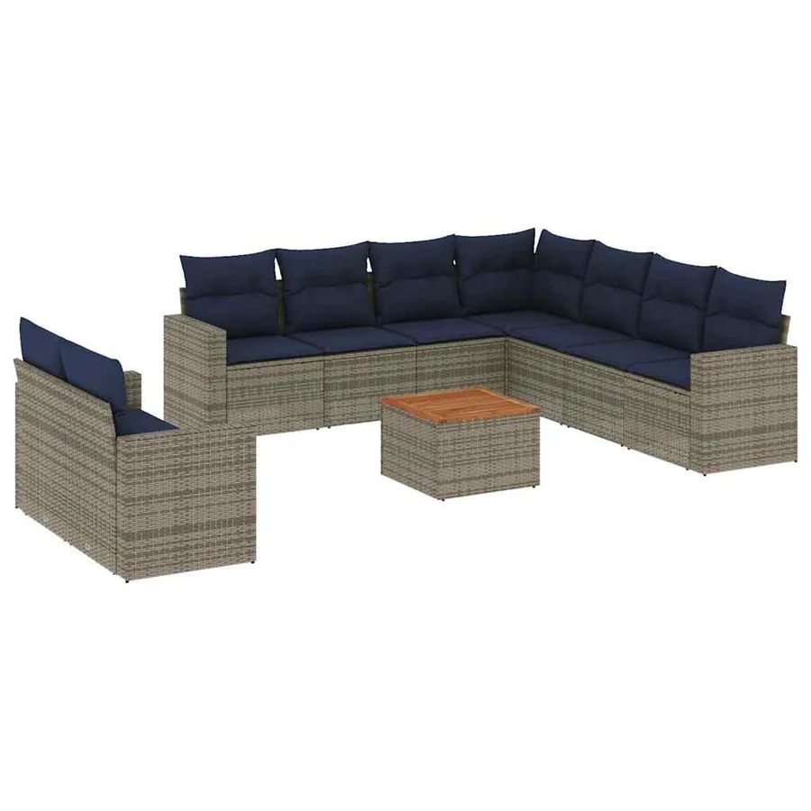 Salon de jardin 10 pcs avec coussins gris résine tressée - 2