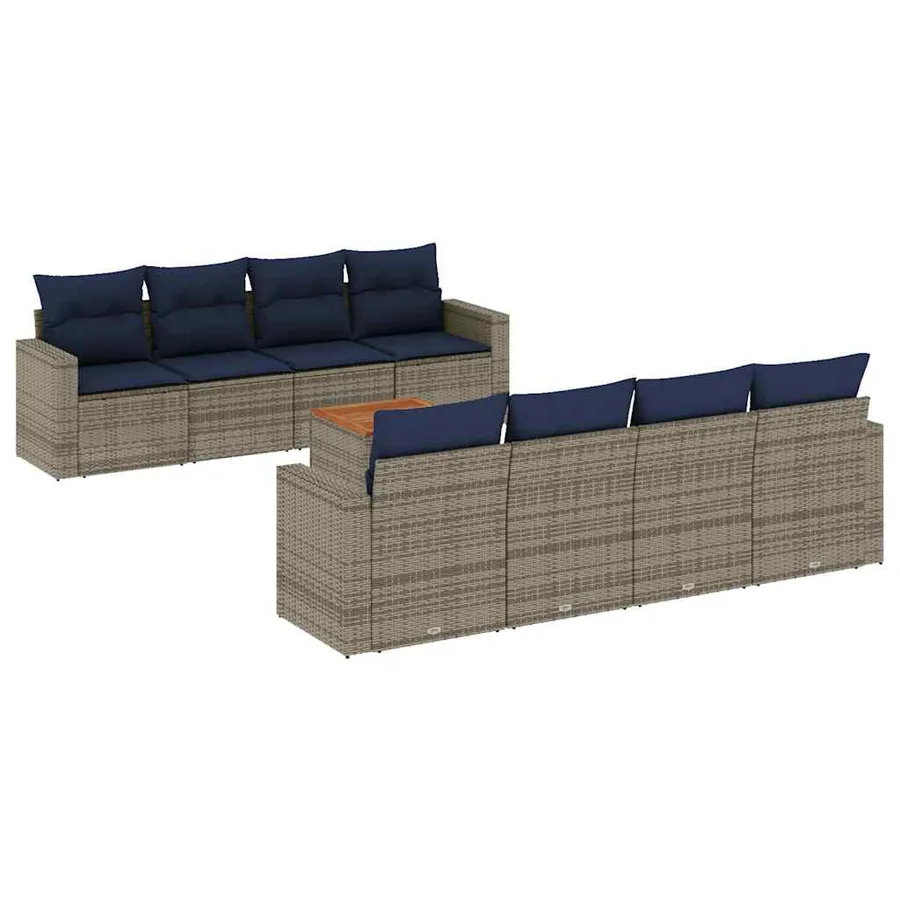Salon de jardin 9 pcs avec coussins gris résine tressée - 2