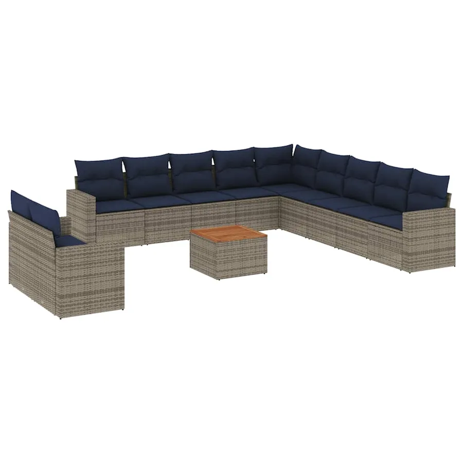 Salon de jardin avec coussins 12 pcs gris résine tressée - 2