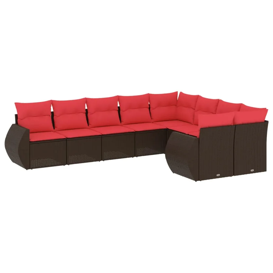 Ensemble de canapé de jardin 9 pcs avec coussins marron résine tressée - 2