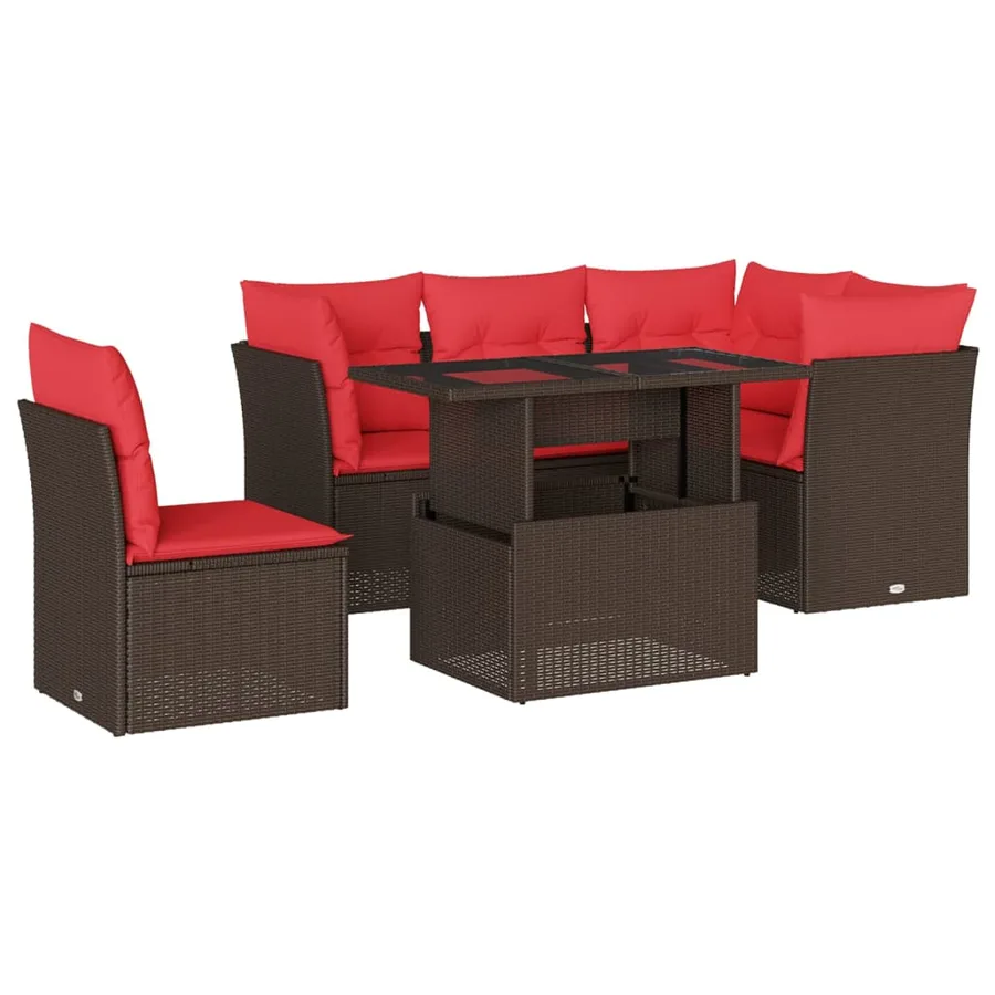 Ensemble de canapé de jardin 6 pcs avec coussins marron résine tressée - 2