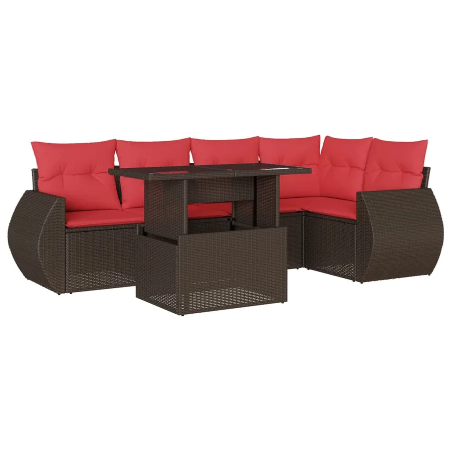 Ensemble de canapé de jardin 6 pcs avec coussins marron résine tressée - 2