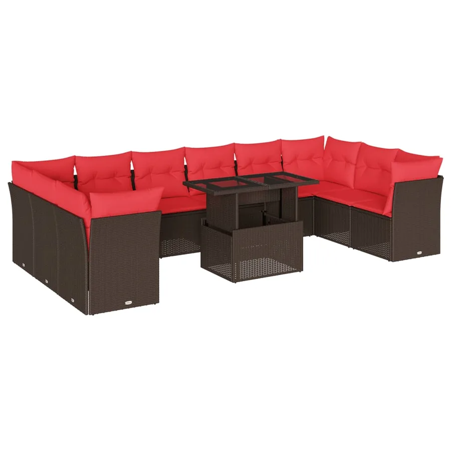 Ensemble de canapé de jardin 11 pcs avec coussins marron résine tressée - 2