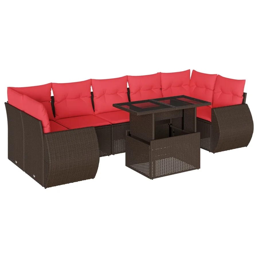 Ensemble de canapé de jardin 8 pcs avec coussins marron résine tressée - 2