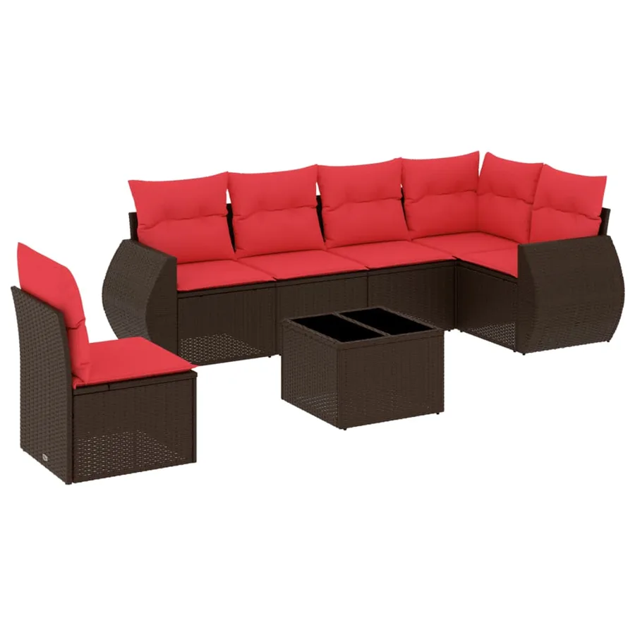 Ensemble de canapé de jardin 7 pcs avec coussins marron résine tressée - 2
