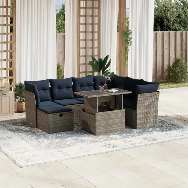 Ensemble de canapé de jardin 8 pcs avec coussins gris résine tressée