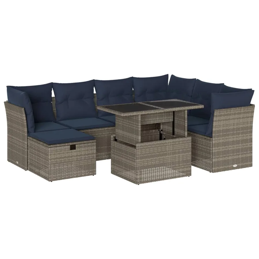 Ensemble de canapé de jardin 8 pcs avec coussins gris résine tressée - 2
