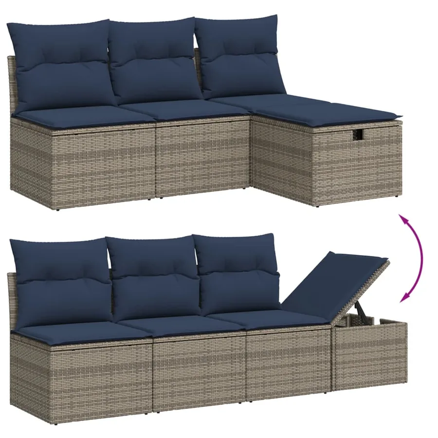 Ensemble de canapé de jardin 8 pcs avec coussins gris résine tressée - 9