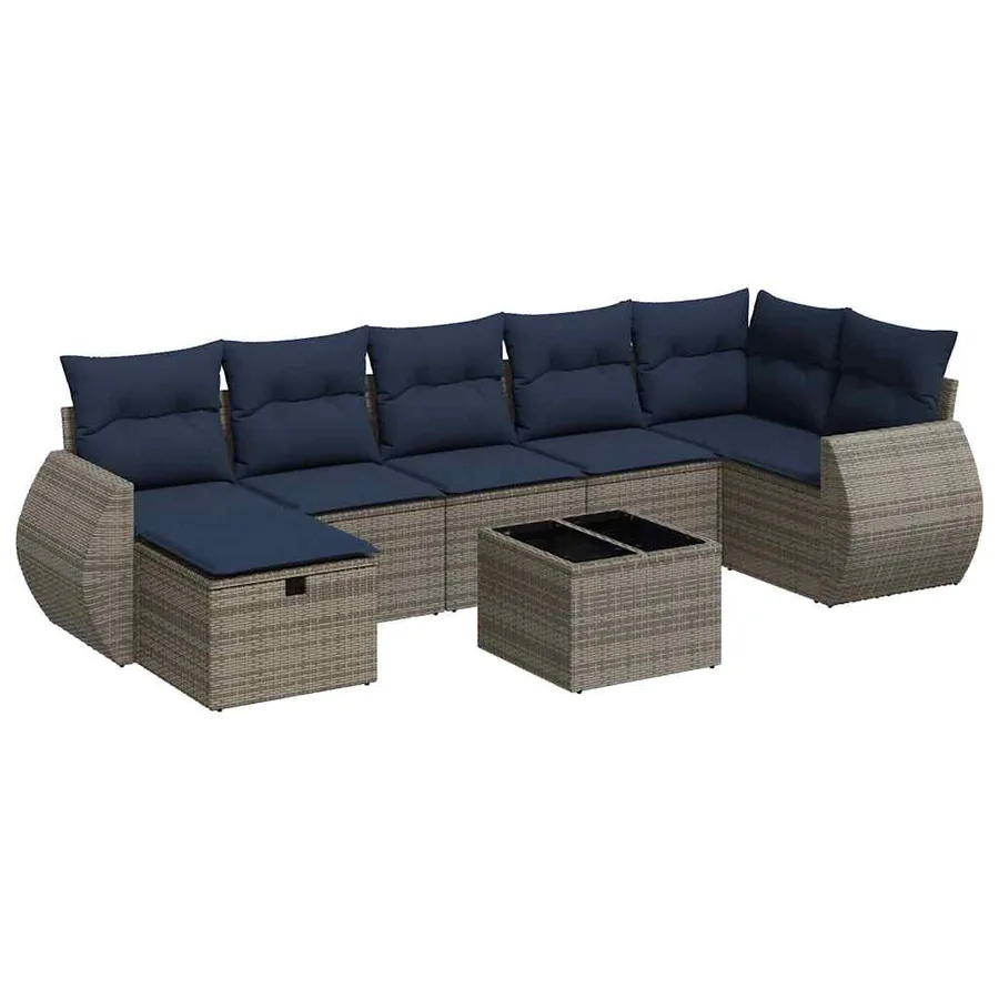 Salon de jardin 8 pcs avec coussins gris résine tressée - 2