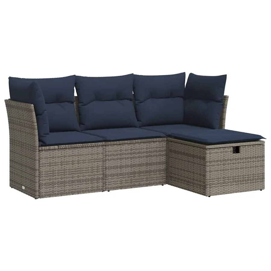 Salon de jardin 4 pcs avec coussins gris résine tressée - 2