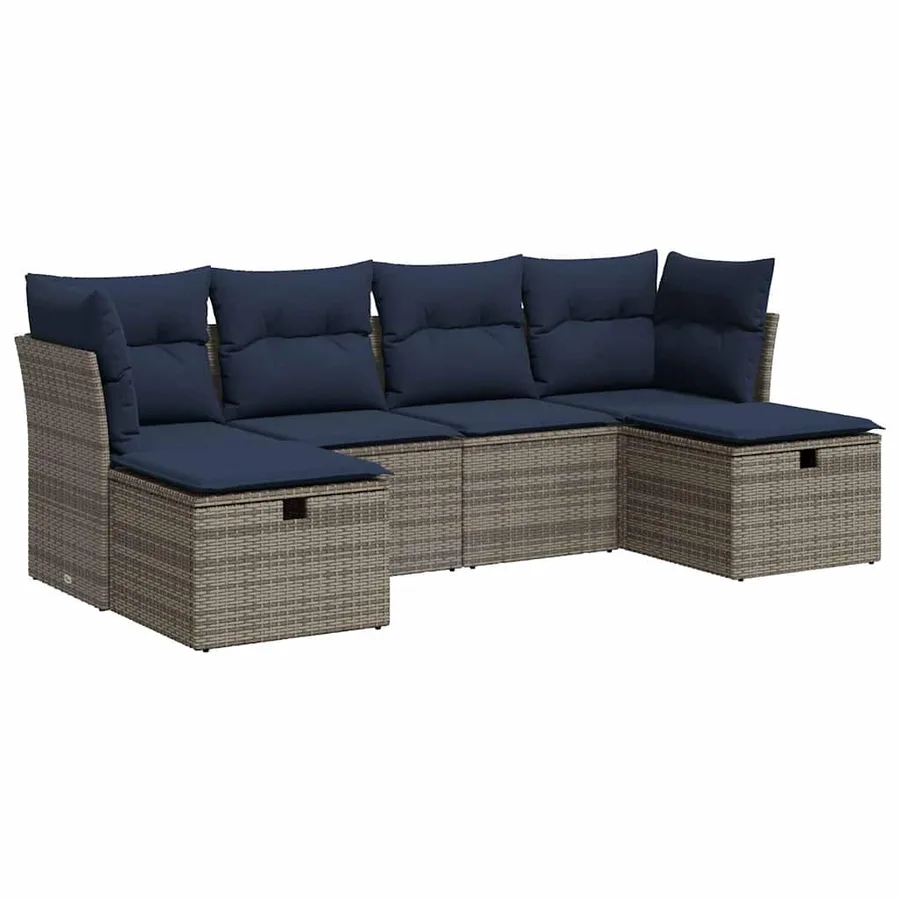 Salon de jardin 6 pcs avec coussins gris résine tressée - 2