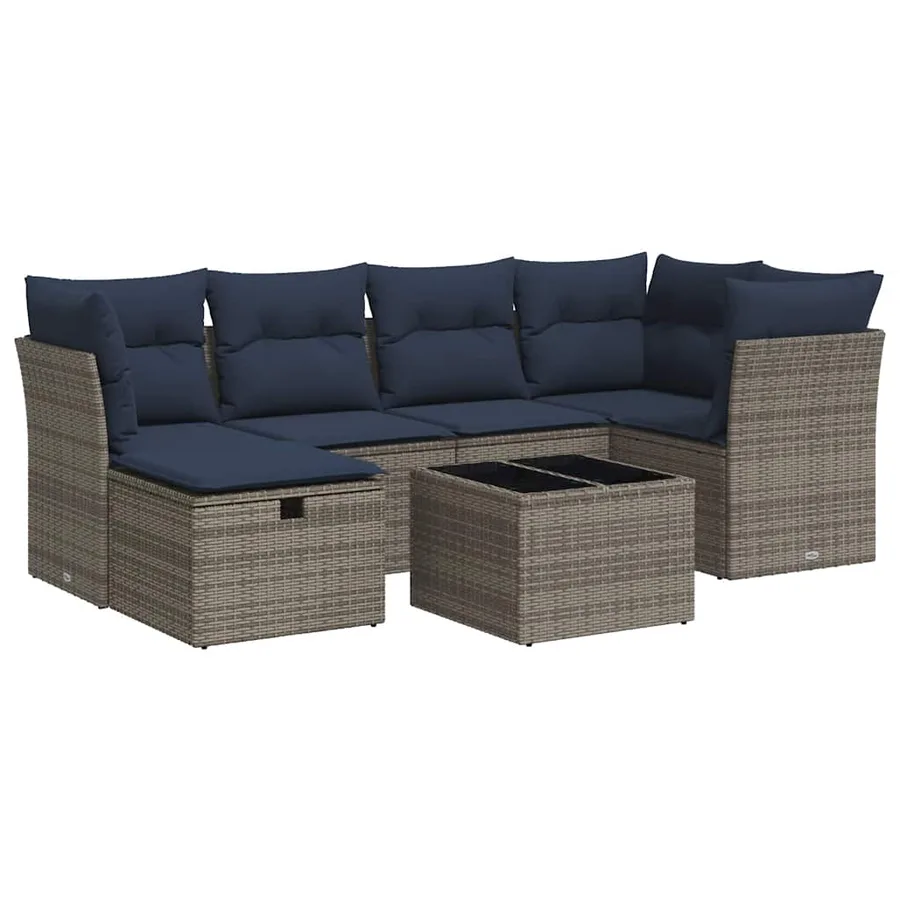 Salon de jardin avec coussins 7 pcs gris résine tressée - 2