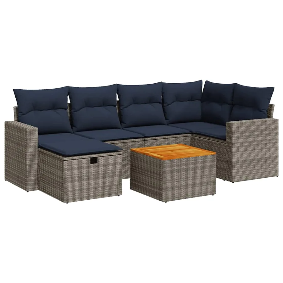 Salon de jardin avec coussins 7 pcs gris résine tressée - 2