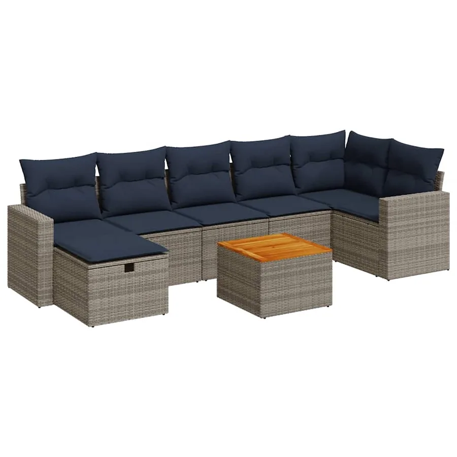 Salon de jardin 8 pcs avec coussins gris résine tressée - 2