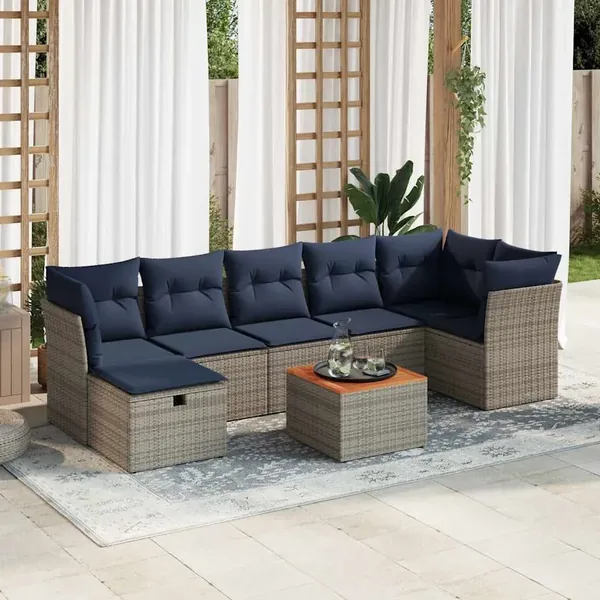 Salon de jardin 8 pcs avec coussins gris résine tressée
