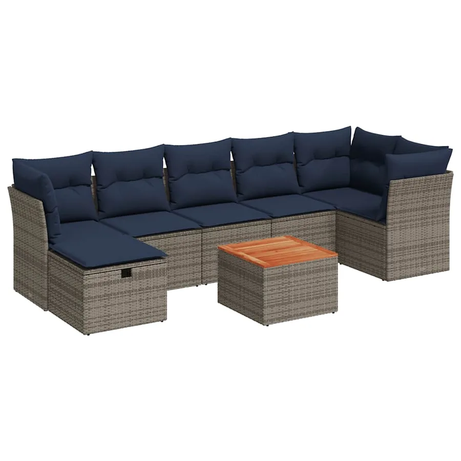 Salon de jardin 8 pcs avec coussins gris résine tressée - 2