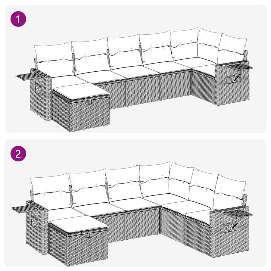 Salon de jardin avec coussins 7 pcs gris résine tressée - 11