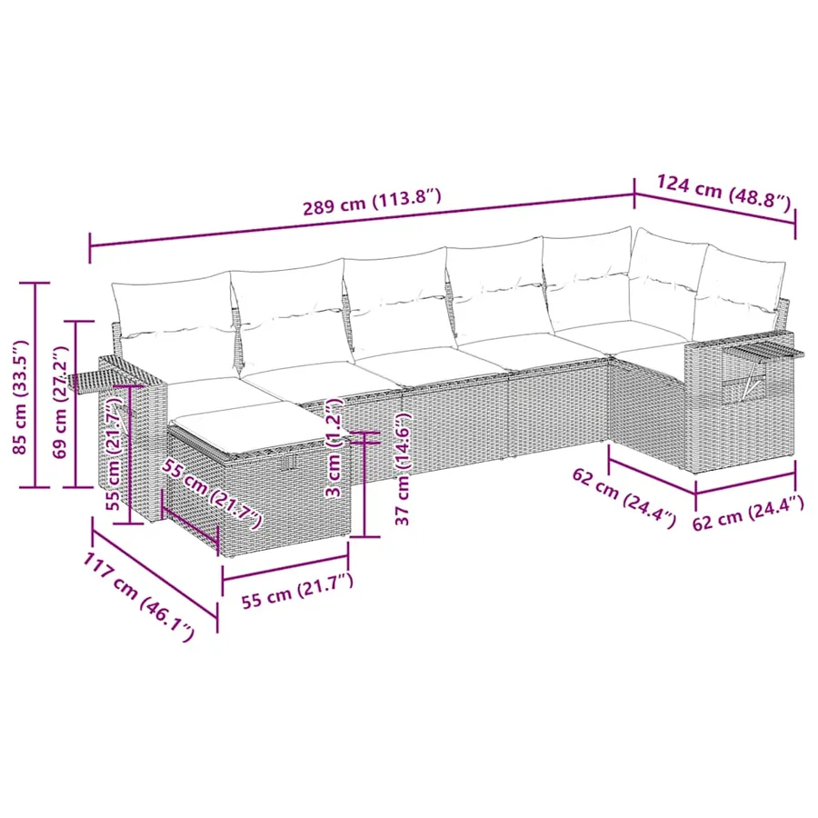 Salon de jardin avec coussins 7 pcs gris résine tressée - 15