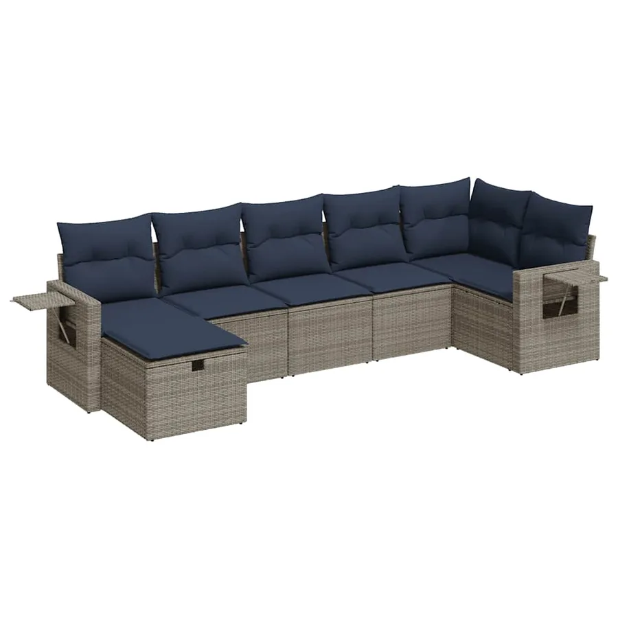 Salon de jardin avec coussins 7 pcs gris résine tressée - 2
