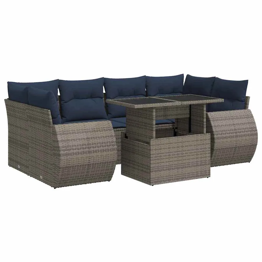 Salon de jardin avec coussins 7 pcs gris résine tressée acacia - 2