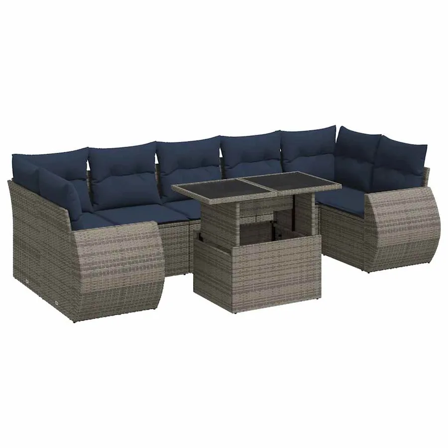 Salon de jardin avec coussins 8 pcs gris résine tressée acacia - 2