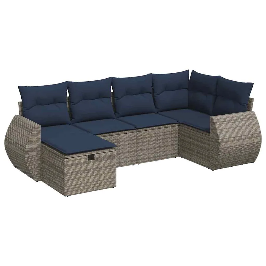 Salon de jardin 6 pcs avec coussins gris résine tressée - 2