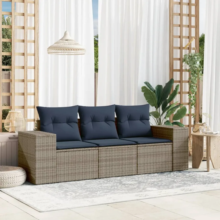 Ensemble de canapé de jardin 3 pcs avec coussins gris résine tressée