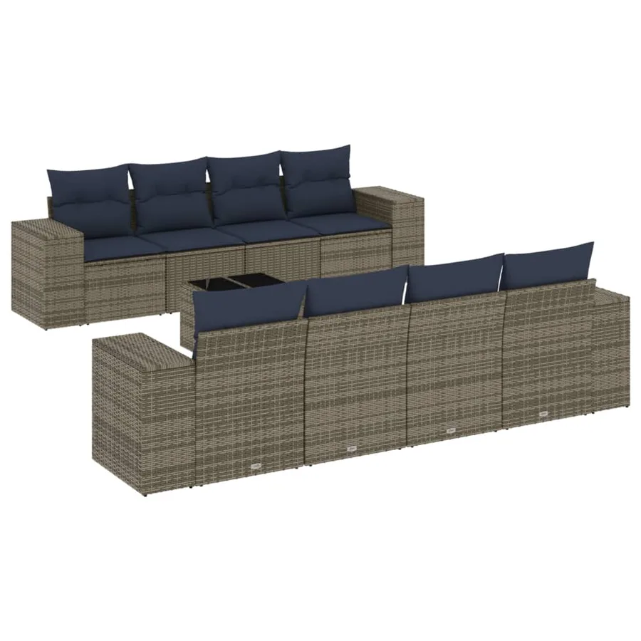 Ensemble de canapé de jardin 9 pcs avec coussins gris résine tressée - 2