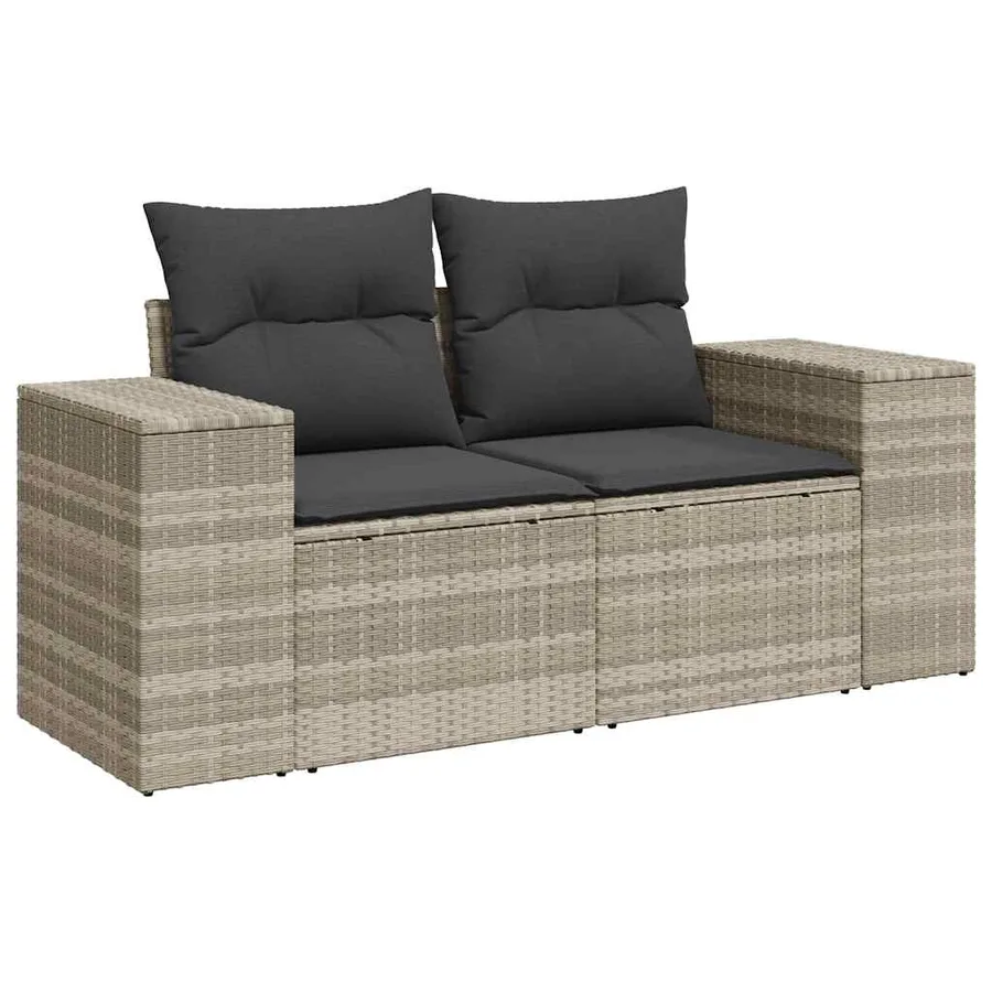 Ensemble de canapé de jardin 9 pcs avec coussins gris résine tressée - 4