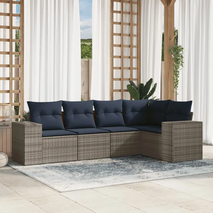 Ensemble de canapé de jardin 5 pcs avec coussins gris résine tressée
