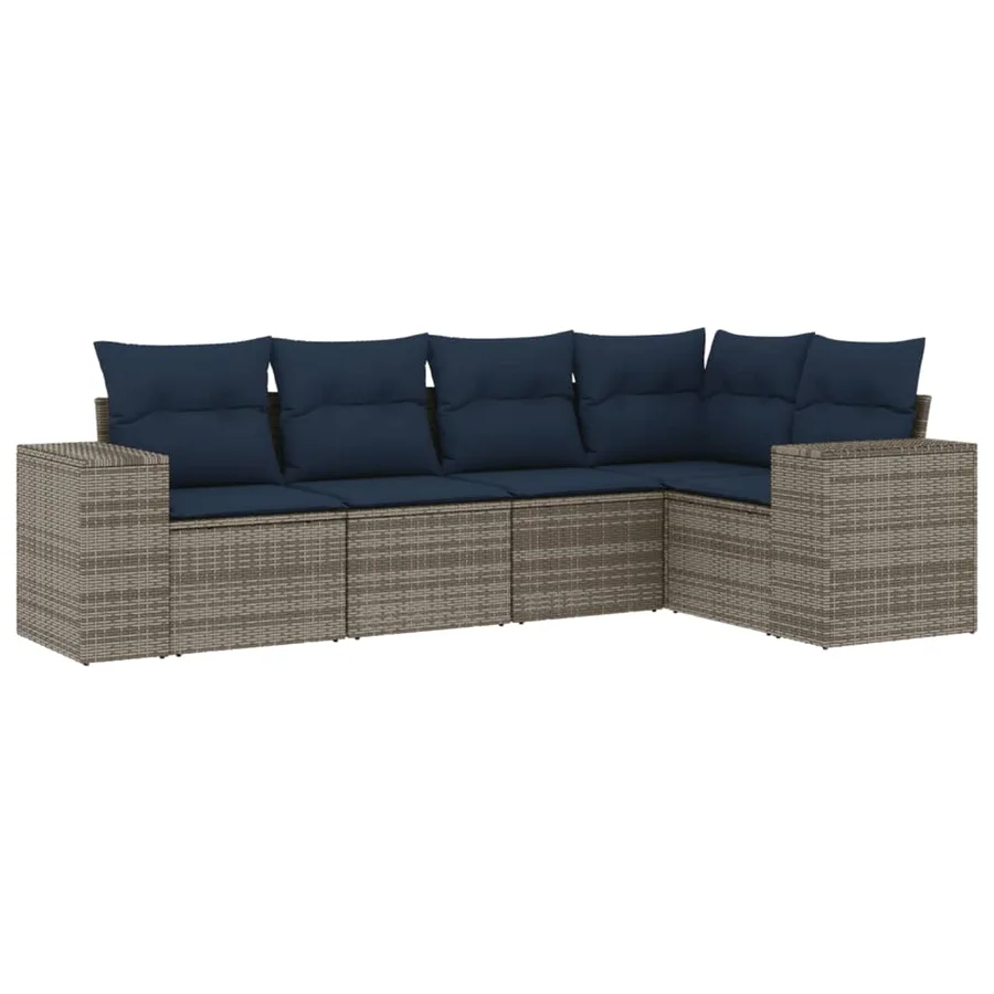 Ensemble de canapé de jardin 5 pcs avec coussins gris résine tressée - 2