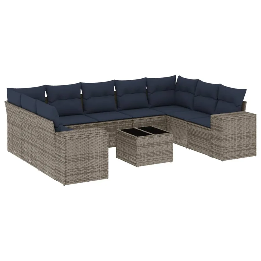 Ensemble de canapé de jardin 10 pcs avec coussins gris résine tressée - 2