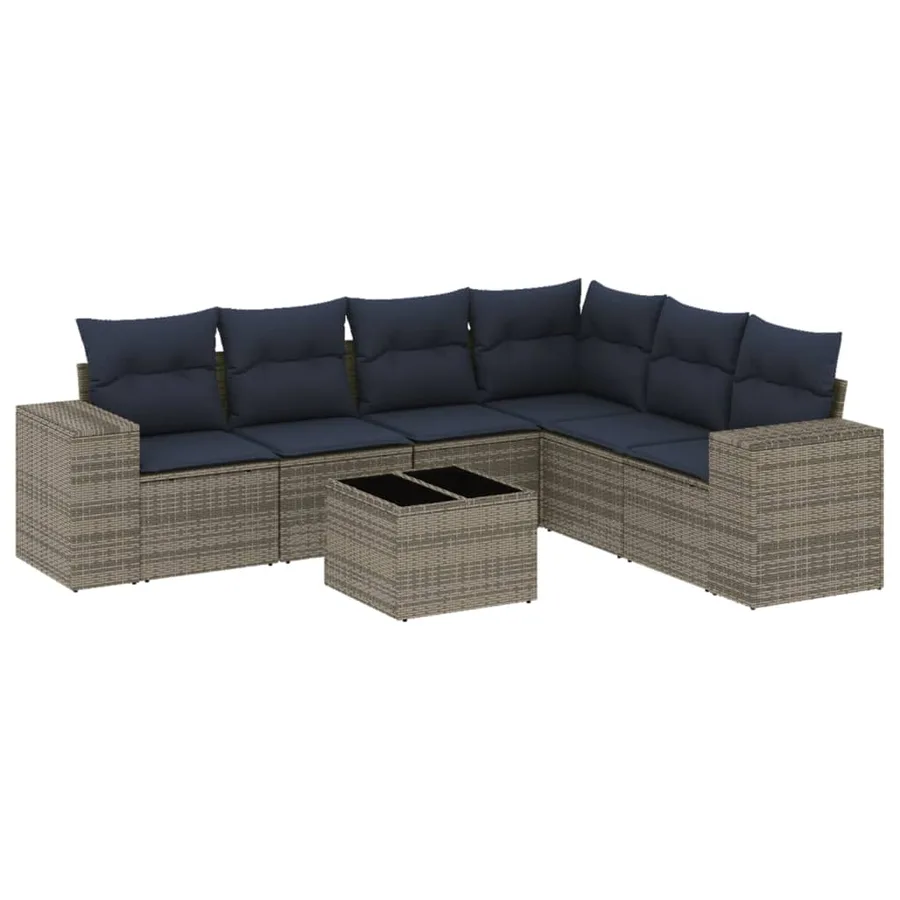 Ensemble de canapé de jardin 7 pcs avec coussins gris résine tressée - 2