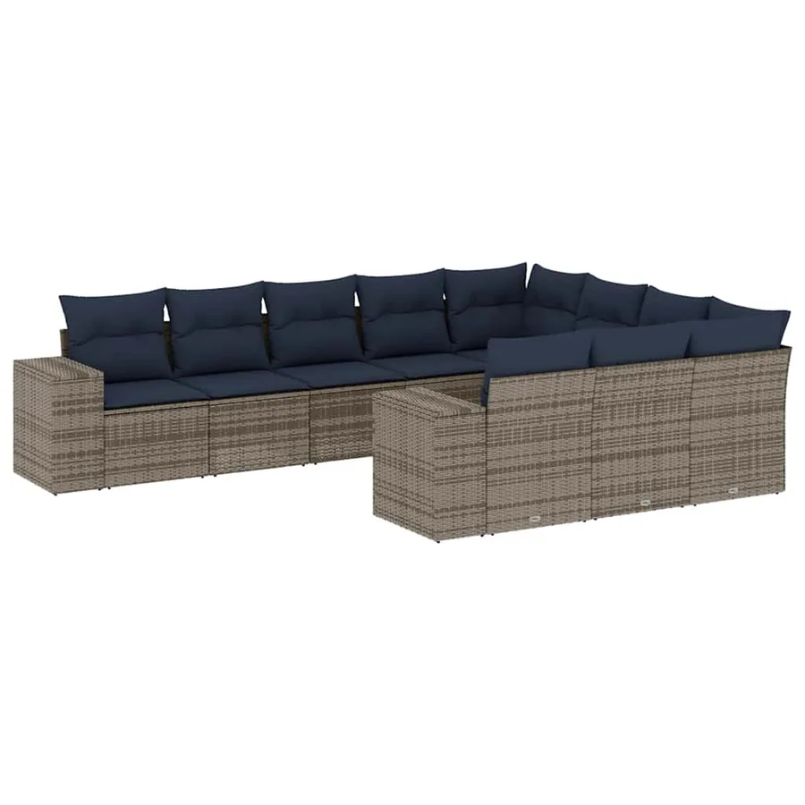 Ensemble de canapé de jardin 10 pcs avec coussins gris résine tressée - 2