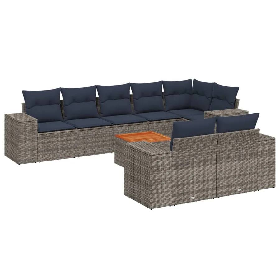 Ensemble de canapé de jardin 9 pcs avec coussins gris résine tressée - 2