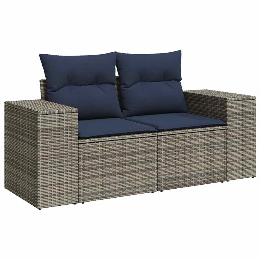 Ensemble de canapé de jardin 9 pcs avec coussins gris résine tressée - 3