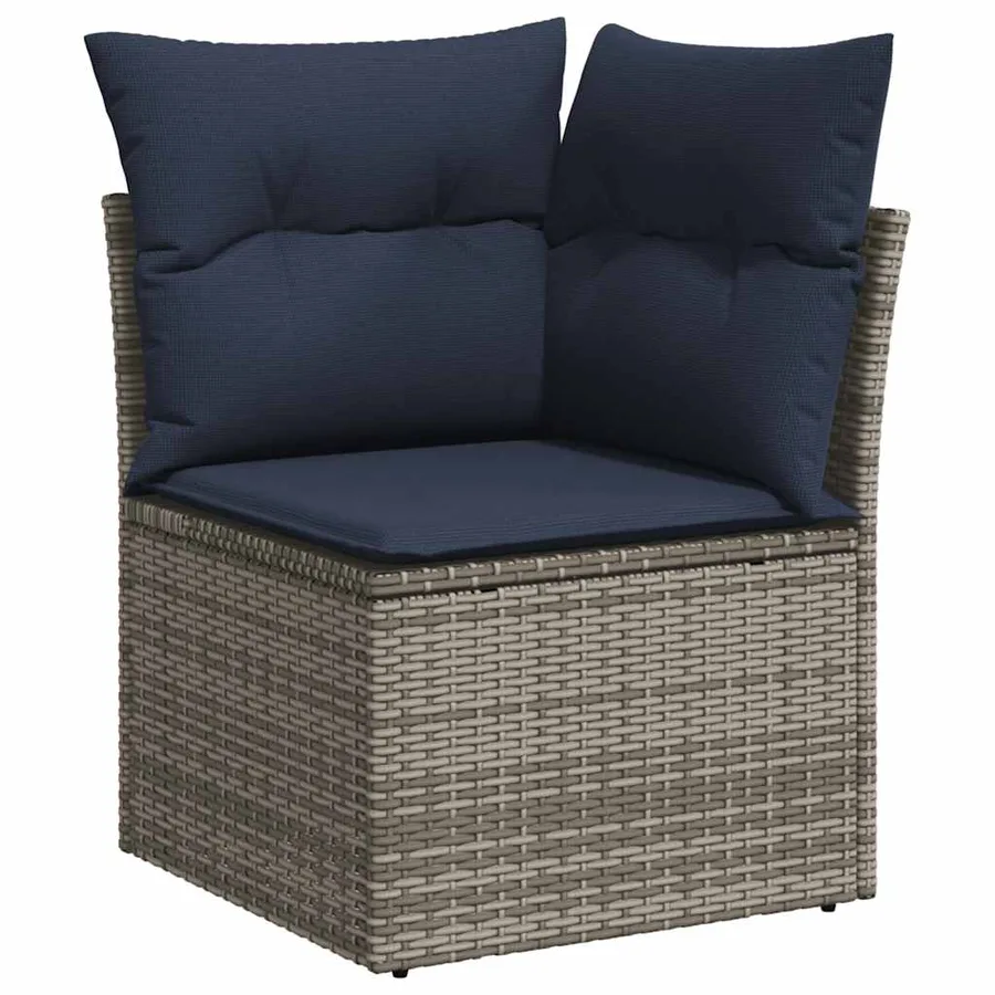 Ensemble de canapé de jardin 9 pcs avec coussins gris résine tressée - 7