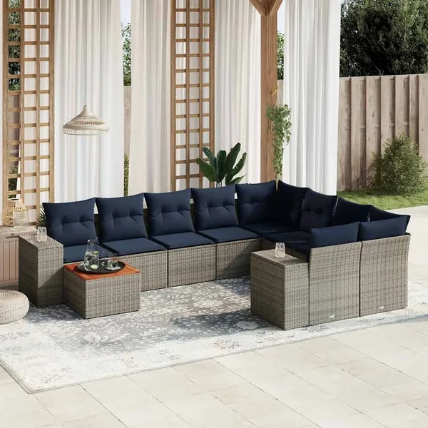 Ensemble de canapé de jardin 10 pcs avec coussins gris résine tressée