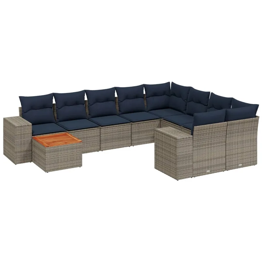 Ensemble de canapé de jardin 10 pcs avec coussins gris résine tressée - 2