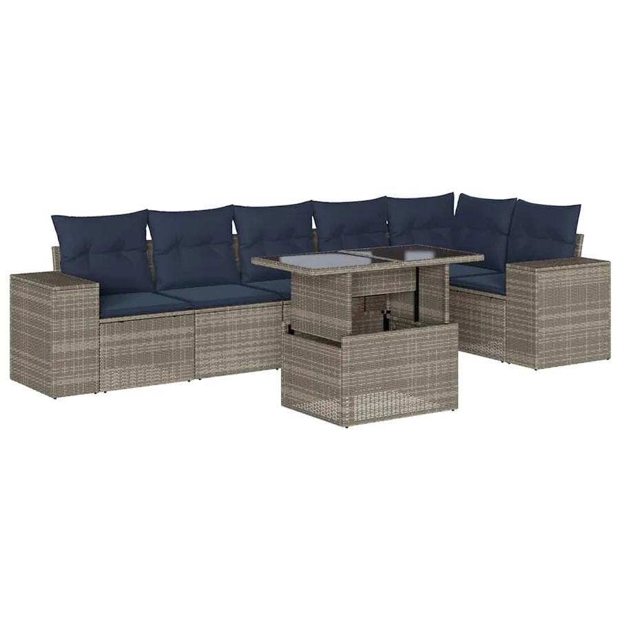 Ensemble de canapé de jardin 7 pcs avec coussins gris résine tressée - 2
