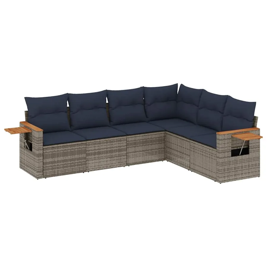 Salon de jardin 6 pcs avec coussins gris résine tressée - 2
